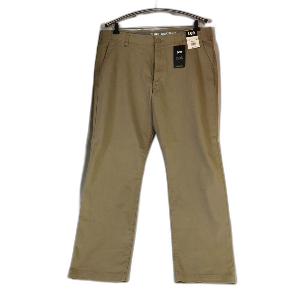 Lee 40x30 Khaki Men's Active Stretch Motion Flex Waistband Slim Straight Pants